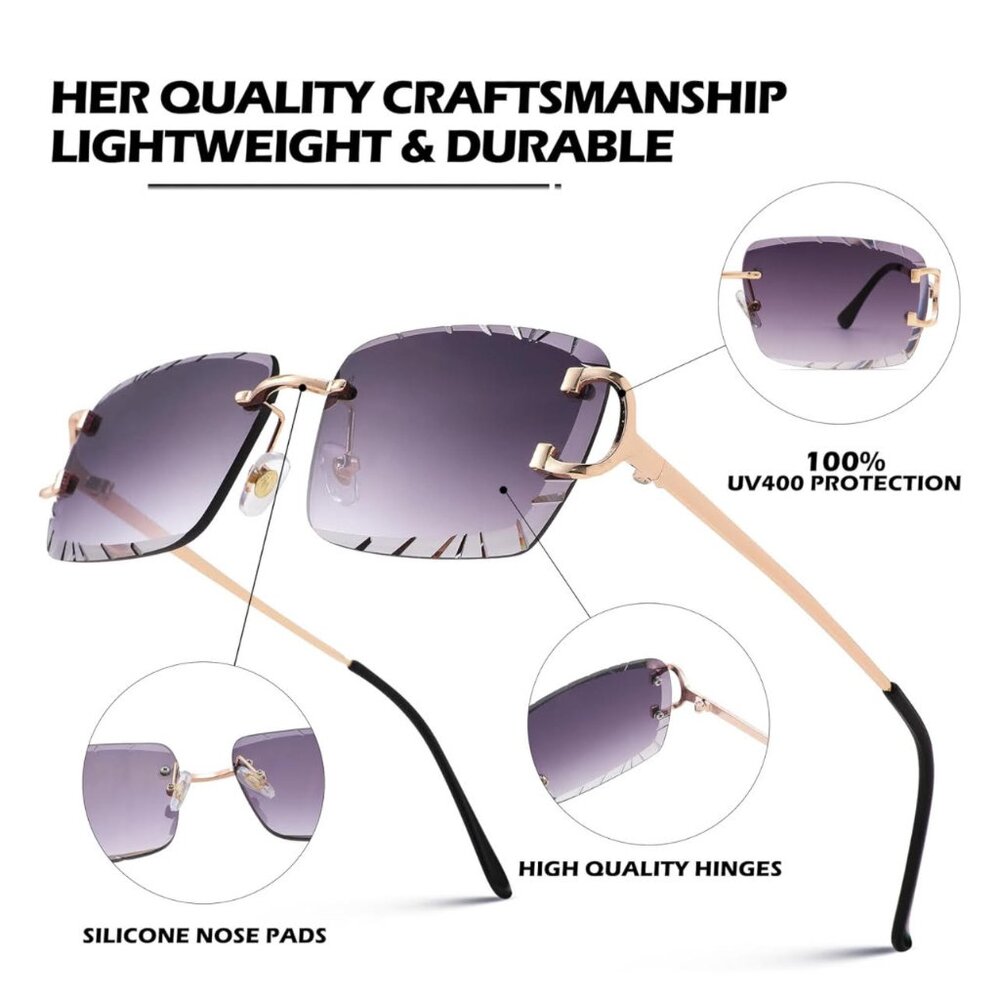 Black‎ Lens Sunglasses Men Women Shades Rimless Hip Hop Lentes Gafas Humbres New